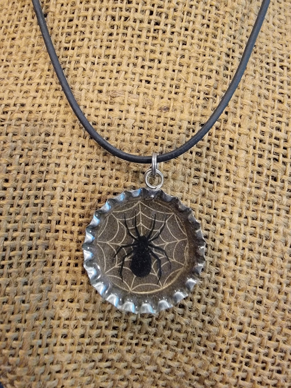 Handmade Black Spider Bottle Cap Pendant Necklace